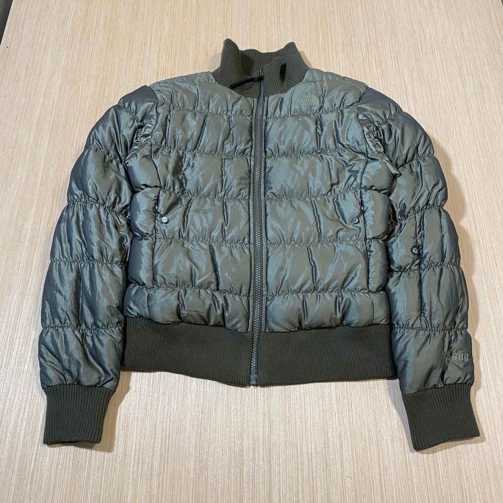 The North Face 600 Down Puffer Jacket Womens Small Olive Green Metallic Bomber